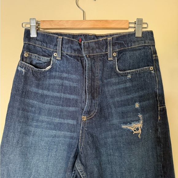 Zara Straight Leg Mid Rise Dark Wash Jeans - Picture 6 of 14